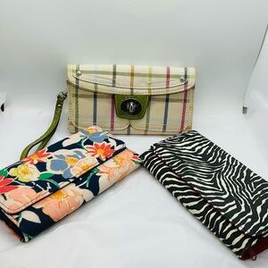 3 Wallets, 1 Tartan Cream Fabric, 1 Black & Cream Zebra Stripe, 1 Floral Fabric